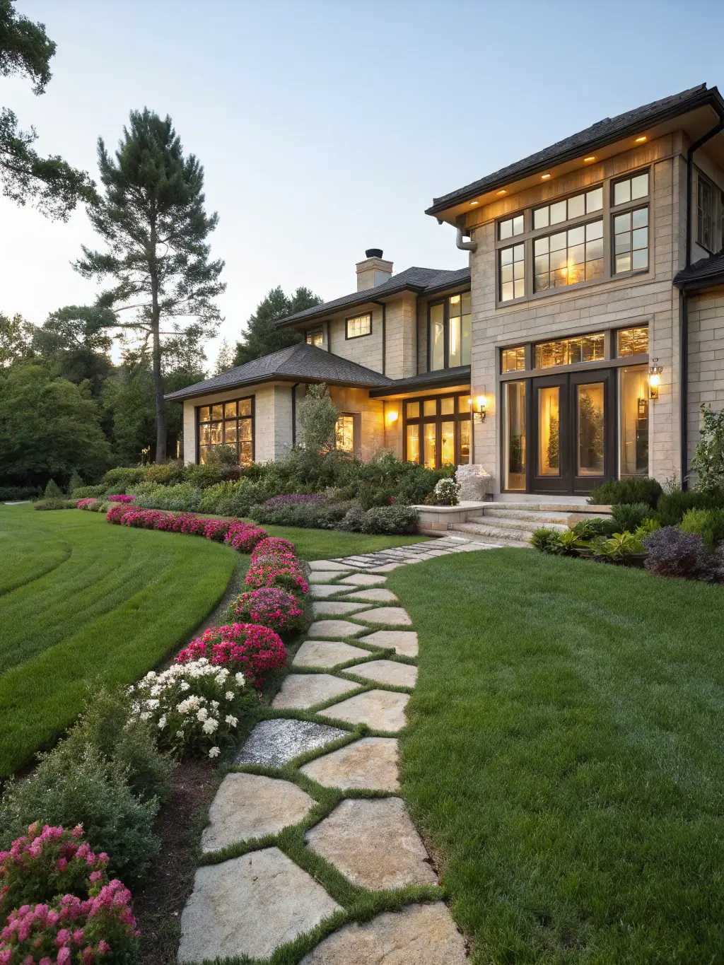 A cozy house with a lush green lawn and a bright blue sky, representing the security and peace of mind offered by home insurance.